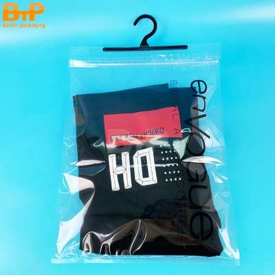 Resealable transparent custom polybag with hanger packaging for clothing  garment /underwearing